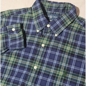 men's RALPH‎ LAUREN long sleeve button up Blue/Green PLAID classic fit Pony sz L